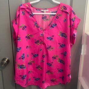 Floral Pink Blouse with V-Neck